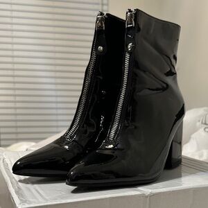 PrettyLittleThing Patent Leather Black Ankle Boots